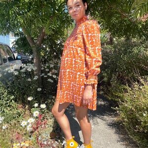 Nooworks Bright Orange and White Patterned Mini Dress